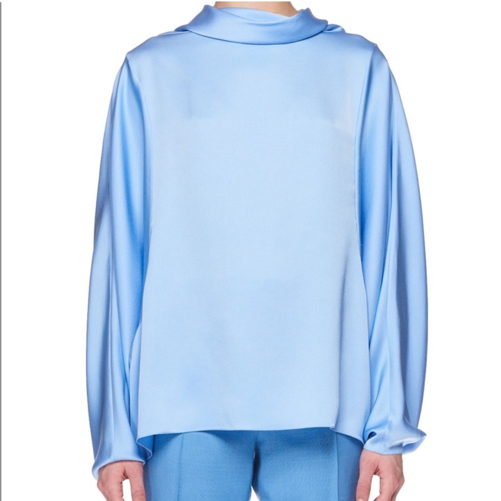 The Row Iona Long Sleeve Silk Top Light Blue XS